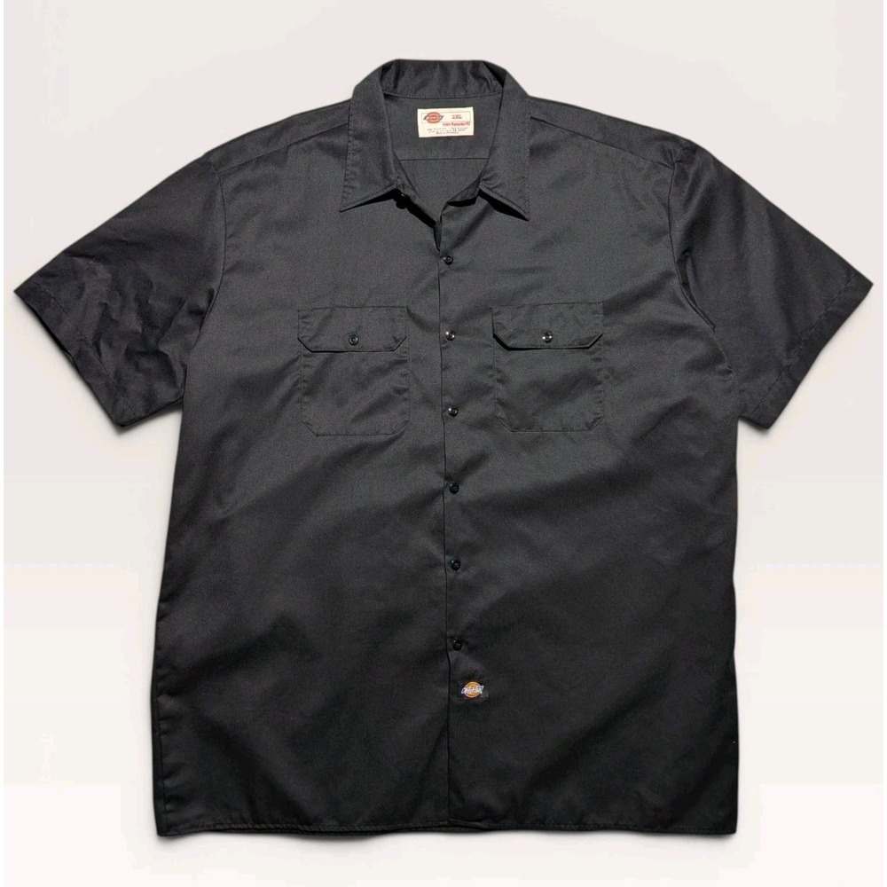 Dickies Work Shirt Mens 2XL Black Short Sleeve Button Up Uniform USA Made